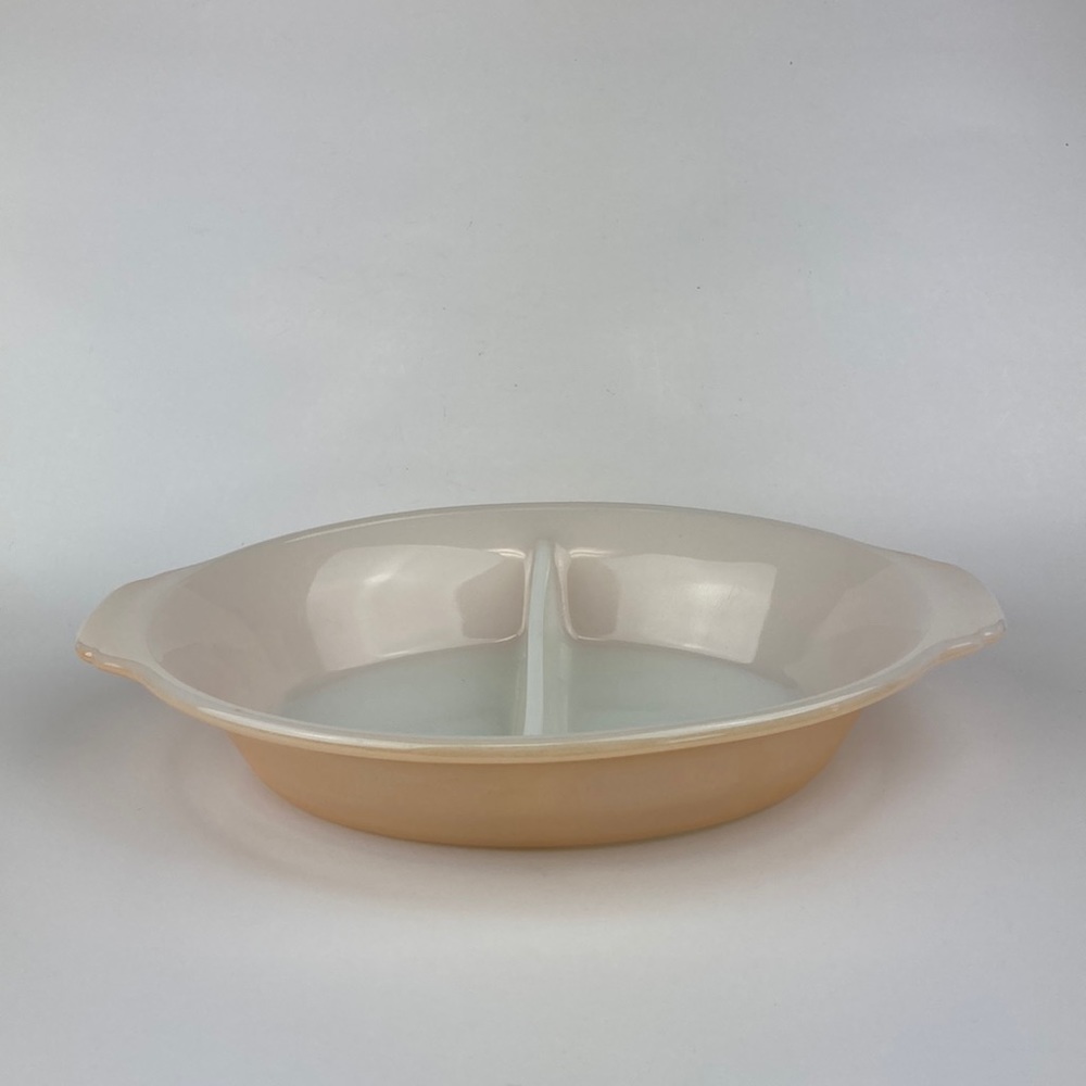Fire King VTG Peach Lustreware Iridescent Divided Dish # 468 Made in USA